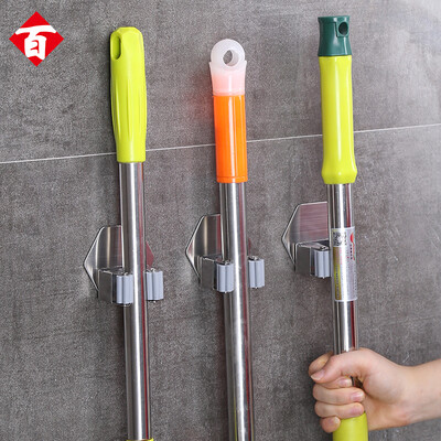 

Hundred words mop rack hanging bathroom free punch mop hook bathroom mop clip rack 304 stainless steel
