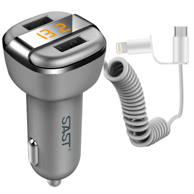 

SAST car charger cigarette lighter ay-t52s gray 34a dual USB one tow two voltage detection LED display with flex cable