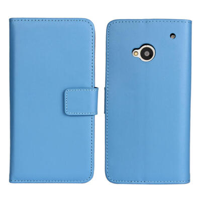 

MOONCASE Cowskin Leather Side Flip Wallet Card Pouch Stand Back Case Cover For HTC One M7 Blue