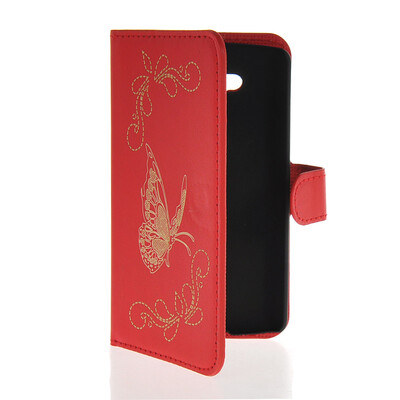 

MOONCASE Butterfly Design Leather Side Flip Wallet Card Slot Pouch Stand Shell Back ЧЕХОЛ ДЛЯ LG L Fino D295 Red
