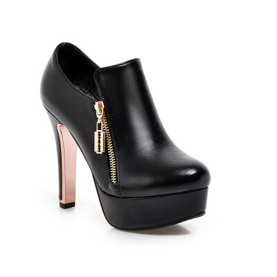 

IDIFU Womens Sexy Plain Round Toe Booties with Zipper Chunky High Heel Platform OL Ankle Boots