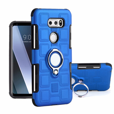 

SHS Phone Case For LG V30Q8H970 Luxury Armor Ring Bracket Silicon TPU Lattice texture Protection