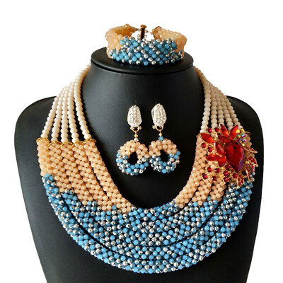 

AMYNOVA Orange&Red Crystal Beaded Costume Necklace African Wedding Bridal Jewelry Set Nigerian Wedding Beads Set for Women