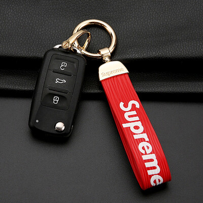 

Di Galen personality trend car key chain creative couple key chain leather car key chain chain key chain mens female car supplies sup red gold buckle