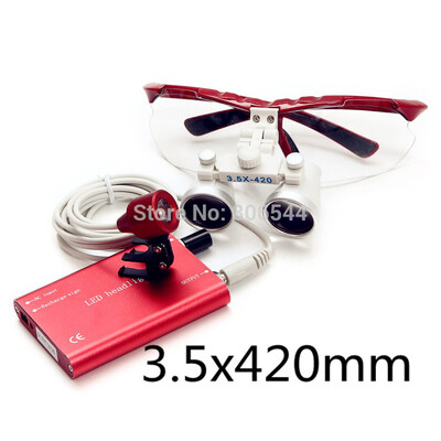 

Dental Red 3.5x 420mm Loupe binocular magnifier lens glasses with Led Light-A
