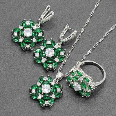 

Blue Stone Silver Plated Jewelry Sets for Women Choker Necklace Dangle Earrings Ring Six Colors Available Free Jewelry Box