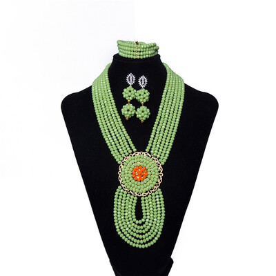 

Fashion Trend Nigerian Wedding Crystal Jewelry Set For Women Green African Beads Jewelry India Bridal Costume Necklace Set