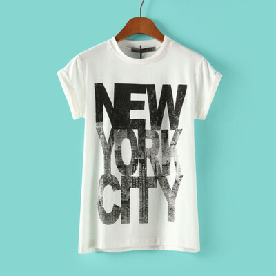 

Summer T Shirt Print New York City Lletter T-Shirt Black And White Color Women Casual Short Sleeve Clothing