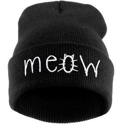 

Fashion MEOW Cap Men Casual Hip-Hop Hats Knitted Wool Skullies Beanie Hat Warm Winter Hat for Women