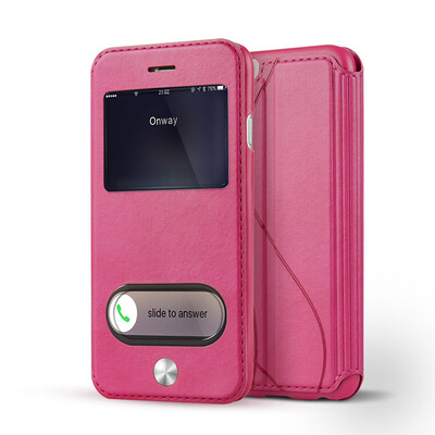 

Smart Two Windows PU Leather And PC Full Protection Clamshell Case For iPhone 6 6S Plus 47 55Inth Samsung Galaxy S6 Edge Plus