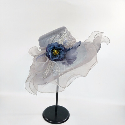 

Women Summer Hat Organza Ruched Flower Wide Brim Sun Hats Ladies Hat for Dress Wedding Church Kentucky Derby Beach Hat B-8632