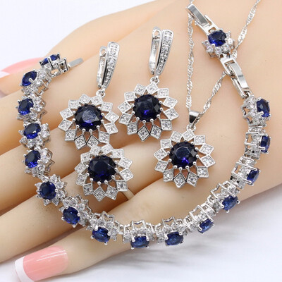 

925 Silver Bridal Jewelry Sets For Women Topaz Necklace Pendant Earrings Rings Bracelets