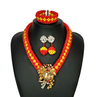 

Champagne Nigerian Wedding Jewelry Sets Party Gift Beaded Crystal Necklace Set For Women African Wedding Beads Bridal Jewelry Set