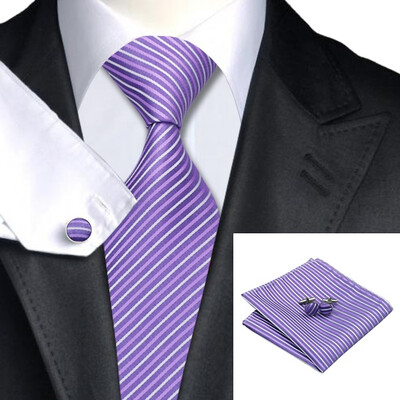 

2016 New Hot selling Vogue Men Silk Striped Tie Set High Quality 100% Silk Necktie Handkerchief Cufflink Set for Formal Wedding