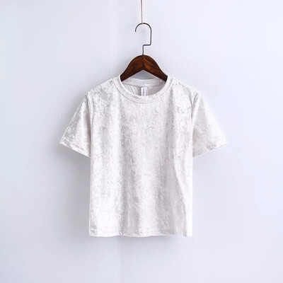 

Summer Velvet Crop Tops Women T Shirt Fashion Back Slit Short Sleeve T-shirt