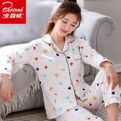 

Arctic velvet pajamas womens four seasons home service ladies long sleeves can be worn outside sweet cardigan cotton pajamas womens casual home service suits elegant Ya bird M