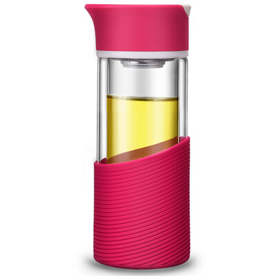 

Jingdong supermarket] green beads lvzhu 280ml double glass insulation anti-hot belt tea tea tea ladies water cup B792 rose red