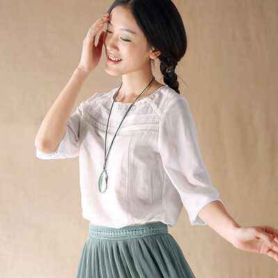 

Yan Man Spring&Autumn Shirt Women&39s Shirt Chiffon Round Collar Shirt 8510110638 White