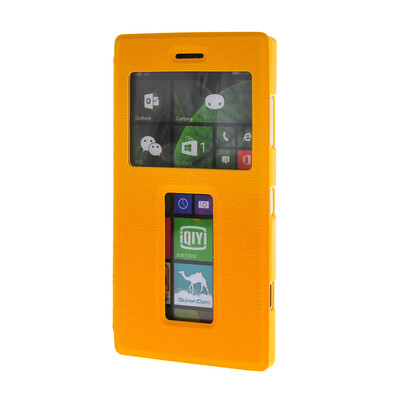 

MOONCASE Сторона Флип жесткий борт тонкий кожаный кронштейн Окно чехол для Nokia Lumia 830 желтый