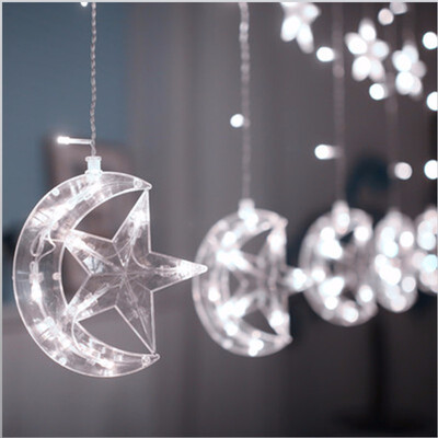 

25M 220V EU Plug Christmas LED Star&Moon Curtains Lights Indoor Outdoor Wedding Decoration light For Party Holiday Lights