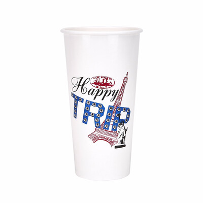 

OTOR 465ml560ml Paper Cup Disposable Tableware For Summer Icy Beverages Cold&Hot Tea Milk Coffee Happy Trip 1000pcs