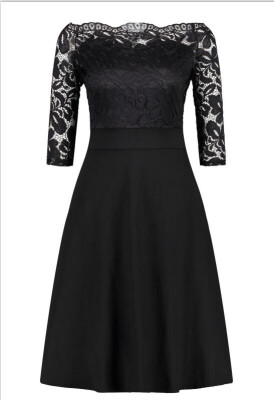 

Womens Vintage Floral Lace Boat Neck Cocktail Formal Swing Dress