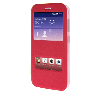 

MOONCASE Side Flip Hard board Slim Leather Bracket Window Case Cover for Huawei Ascend Y625 Hot pink