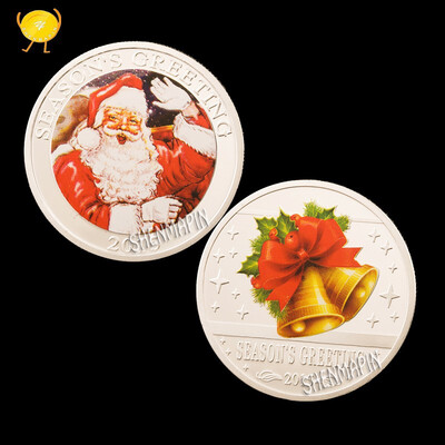 

Merry Christmas Commemorative Coin Santa Claus Sending Dumbbells Gold Plated Coin Exquisite Holiday Party Gift Coin Collectibles
