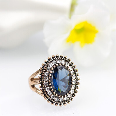 

Ethnic Round Crystal Vintage Rings For Women Turkish Brand Design Antique Gold Color Bohemia Wedding Ring Jewelry Gifts 2018 New