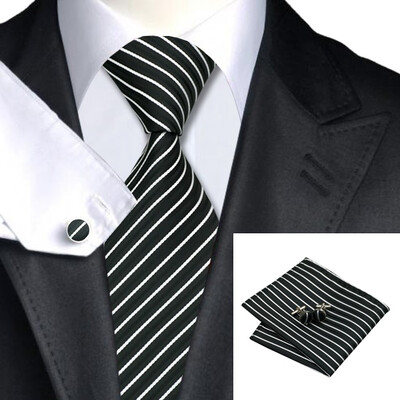 

2016 New Hot selling Vogue Men Silk Striped Tie Set High Quality 100% Silk Necktie Handkerchief Cufflink Set for Formal Wedding