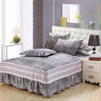 

Pink Gray Stripe Gray Cotton Single Double Bed Skirt Mattress Cover Petticoat Twin Full Queen Bed Skirts Bedspread bedding Sets