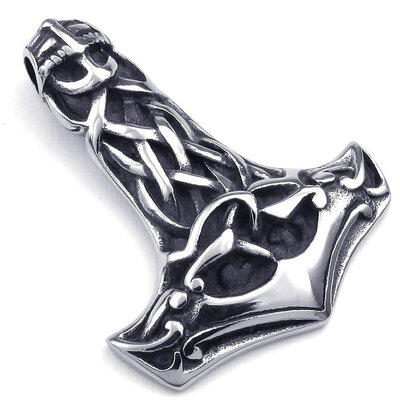 

Hpolw Newest Fashion Stainless Steel Silver Celtic Knot Thors Hammer Pendant Necklace with 18-26 inch Chain