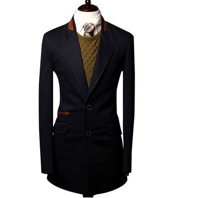 

Zogaa Spring New Men's Wool Coat Spell Leather Collar Casual Single-breasted Slim