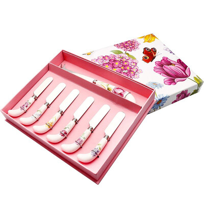 

7 PCS Stainless Steel Cheese Knife Set Butter Knife Cheese Dessert Jam Spreaders Cream Western Cutlery Herb Garden Ceramic Gift