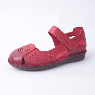 

SHUANGFENG Sandals Women Summer Shoes 2018 New Cow Leather Soft Comfortable Flat Sandals Female Casual Shoes Mother Footwear