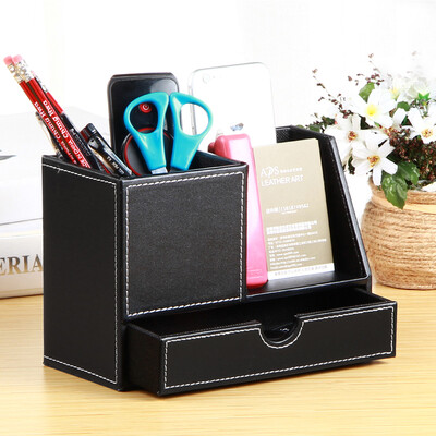 

Yapi Shi leather multi-function large pen holder storage box creative simple pen stationery storage box office supplies business card box living room coffee table desktop remote control storage box black needle