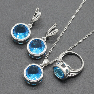 

EIOLZJ Red Cubic zirconia Silver Plated Jewelry Sets for Women Six Colors Available Free Jewelry Box