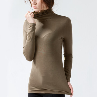 

Canvaus New Women Solid High Collar Modal Long Sleeve T Shirt Undershirt Tops