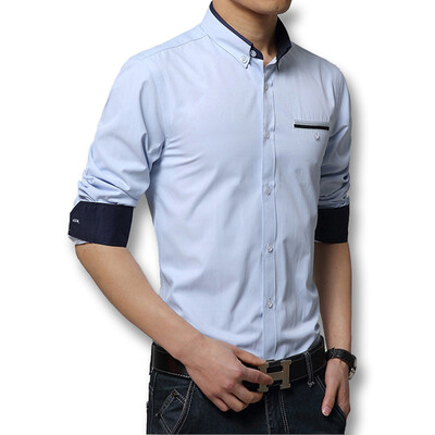 

Free Shipping Men Casual Dress Shirts 2016 New Mens Fashion Shirts Long Sleeved Slim Fits Shirts Cotton Hot Sale Autumn Spring