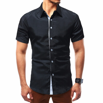 

Mens Summer Fashion Short Sleeved Solid Color Cotton Shirt Plus SizeXS