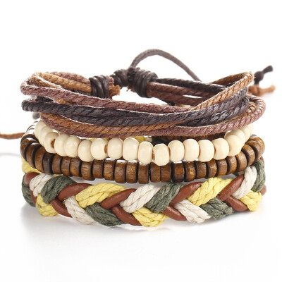 

New Fashion Bead Leather Bracelets & bangles for Woven 34 pcs 1 Set Multilayer Wristband Vintage Handmade Bracelet Men Pulseira