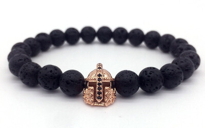 

new fashion Hot Trendy Lava Stone Pave CZ Imperial Crown And Helmet Charm Bracelet For Men Or Women Bracelet Jewelry Pulseira homb