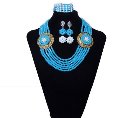 

Nigerian Bridal Wedding Beads Statement Necklace Bracelet Earrings Light Yellow 6 Row African Crystal Beaded Jewelry New Style