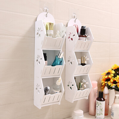 

Yuhuaze wood plastic storage rack bathroom shelf three-layer nail-free kitchen bathroom waterproof cosmetics storage three-tier frame small delivery hook