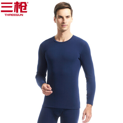 

Three guns thermal underwear men 2018 autumn&winter new products refreshing hair elastic thick cotton round neck v-neck long-sleeved couple autumn clothes long pants womens suit mens Tibetan blue XL