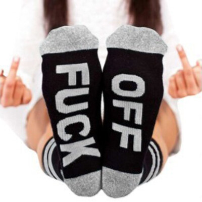 

Man&39s Cotton Casual Letters Fuck Off Printed Stripe Breathable Middle Socks