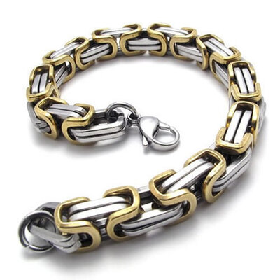 

Hpolw Stainless Steel Link Box Mens Bracelet Gold Silver 9 Inch