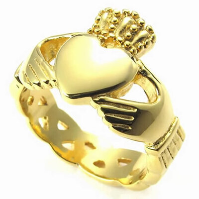 

Hpolw Mens Womens Stainless Steel Ring, Claddagh Heart Crown Wedding Band, Silver