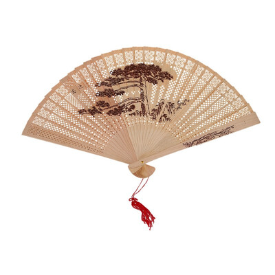 

UpperX Welcome Song Pattern Wooden Folding Fan Beige
