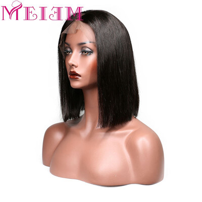 

MEIEM Bob Lace Front Human Hair Wigs With Baby Hair Pre Plucked Brazilian Remy Straight Short Bob Wig For Women